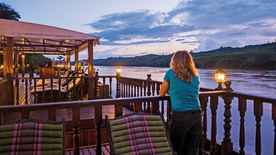 Mekong Explorer Sonnenuntergang an Deck
