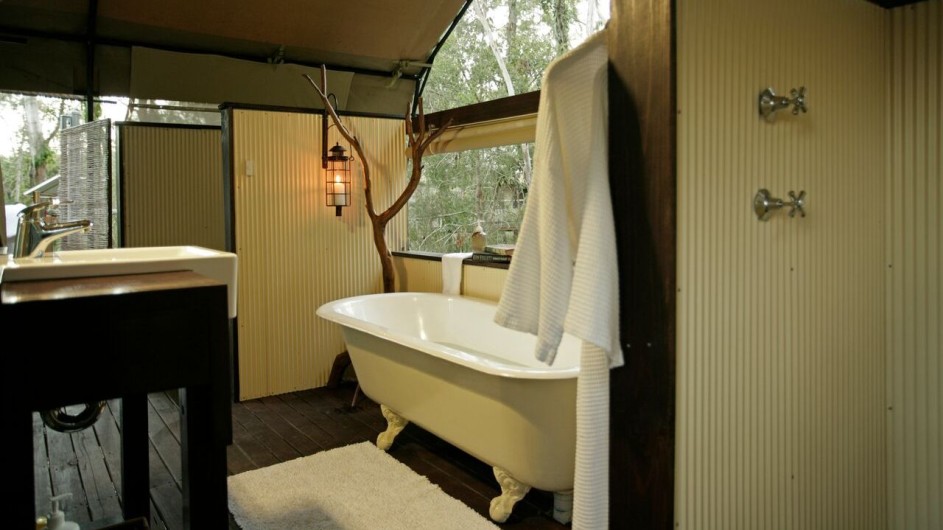 Australien Jervis Bay Paperbark Camp Deluxe Zelt Badezimmer