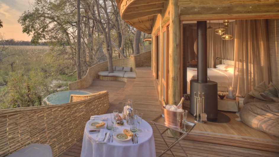 Botswana Okavango Delta Sandibe Lodge Zimmer Terrasse