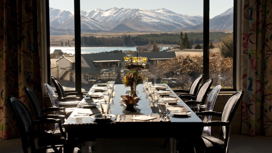 Neuseeland Lake Tekapo Luxury Lodge Essen mit Aussicht