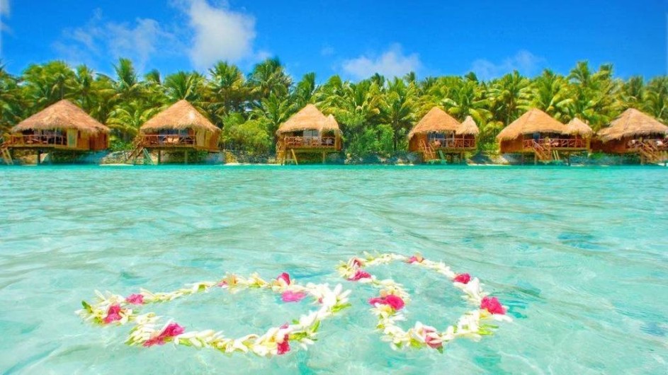 Cook Inseln Aitutaki Lagoon REsort Overwater Bungalows Ansicht