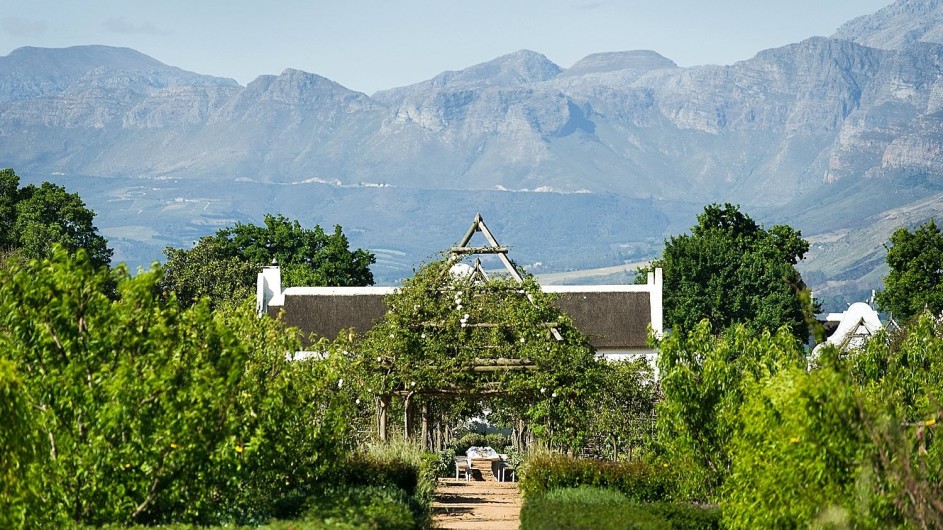 Südafrika Weinland Babylonstoren Farmhotel Gartenansicht