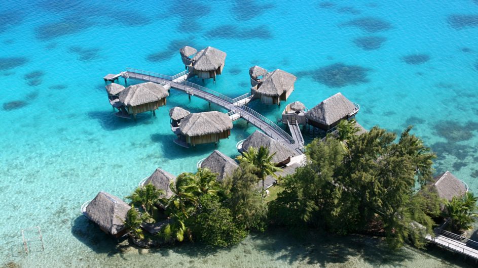 Französisch Polynesien Bora Bora Sofitel Marara Beach Resort Overwater Bungalows Ansicht von oben