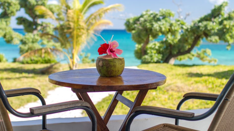 Tonga Haapai Sandy Beach Resort Ausblick Terrasse