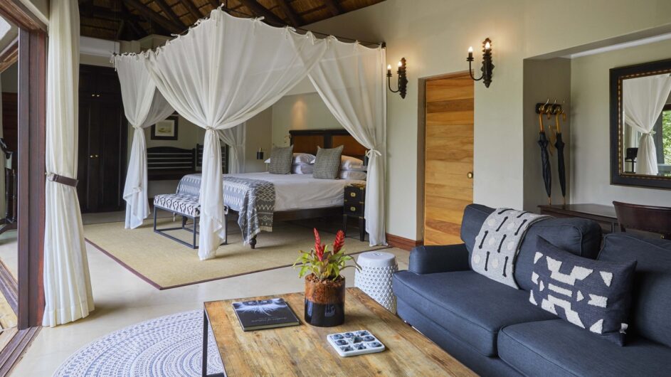 Lion Sands Tinga lodge suite, lounge and bedroom